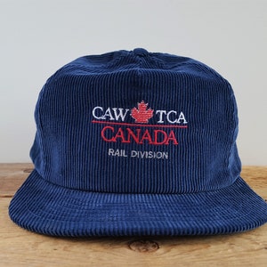 Vintage CAW TCA Canada Rail Division Corduroy Snapback Hat Canadian Auto Workers Labor Union Promo Cap Made in Canada Impression Ballcap