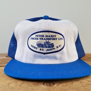 Vintage 80er PETER MAZEY Truck Transport Ltd. Seltene Trucker Hat Blau Mesh Snapback Inactive Carrier Fort St. John Tanker Patch Cap