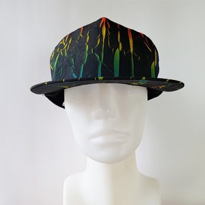 Vintage Rainbow Neon Streaks Black Snapback Hat 80s 90s Retro Aesthetic Fresh Prince Electric Crackly Multi Color Abstract Funky Psychedelic