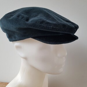 Vintage 90s DOLCE & GABANNA Classic Velvet Newsboy Cap Dark Prussian Blue Cabbie Flat Hat with Snap Brim Made in Italy Authentic Hologram image 4