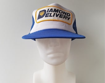 Vintage jaren 80 DAIMOND DELIVERY Trucker Hat blauwe mesh snapback baseballcap Trucking Freight Truck Transport Company Retro verstelbare balpet
