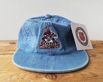 Vintage 90s PHOENIX COYOTES Kid Youth Size Denim Strapback Hat G Cap Official NhL Pre Arizona Kachina Logo Blue Jean Baseball Cap Adjustable