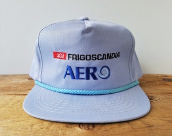 Vintage 80s AGA FRIGOSCANDIA AERO Trucker Hat Rope Lined Light Blue Snapback Baseball Cap Century 21 Korea Retro Hat - Refrigerant Freezers