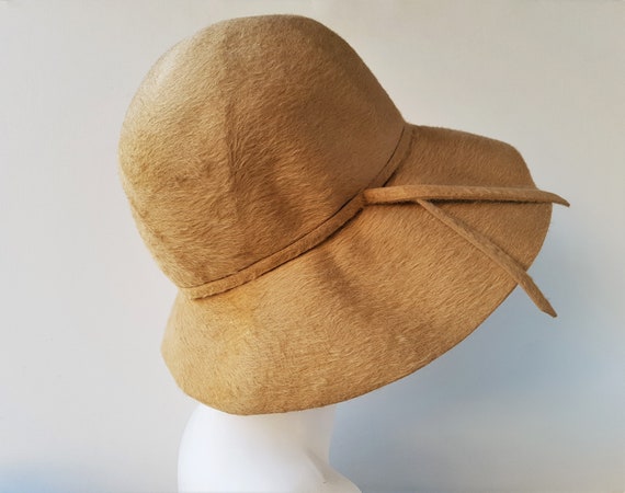 Vintage 70s ANITA PIREAULT Furry Camel Brown Hat … - image 5