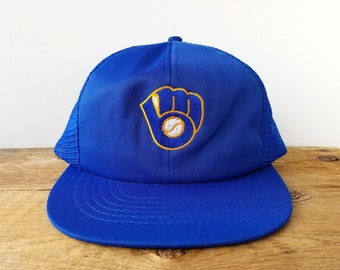 Vintage 80s MILWAUKEE BREWERS Official MLB Trucker Hat - Krystal Cap Co Ltd Sports Mesh Snapback Baseball Cap - Retro Major League Ballcap