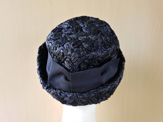 Vintage 60's Black Cello Straw Breton Style Hat b… - image 3