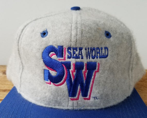 Vintage 1992 SEA WORLD Fleece Strapback Hat - Dea… - image 2