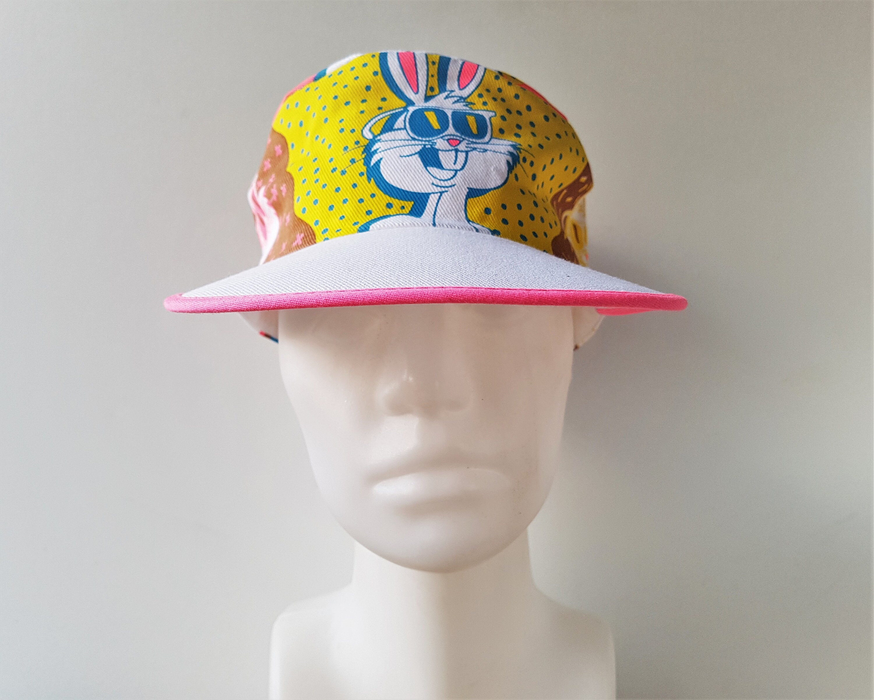 Vintage 80s BUGS BUNNY Neon Painter Hat - Deadstock Warner Bros 1988 Looney Tunes Pillbox Cadet Cap By Dorfman Pacific - Made in Hong Kong