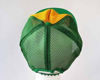 Vintage 70s 80s AJD Green Mesh Blank Yellow Trucker Hat Made