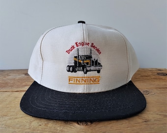 Vintage 90s FINNING Truck Engine Service Strapback Hat Cotton Duck Embroidered Baseball Cap Trucking Cat Caterpillar Parts 2 Tone Ballcap