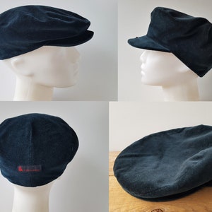 Vintage 90s DOLCE & GABANNA Classic Velvet Newsboy Cap Dark Prussian Blue Cabbie Flat Hat with Snap Brim Made in Italy Authentic Hologram image 10