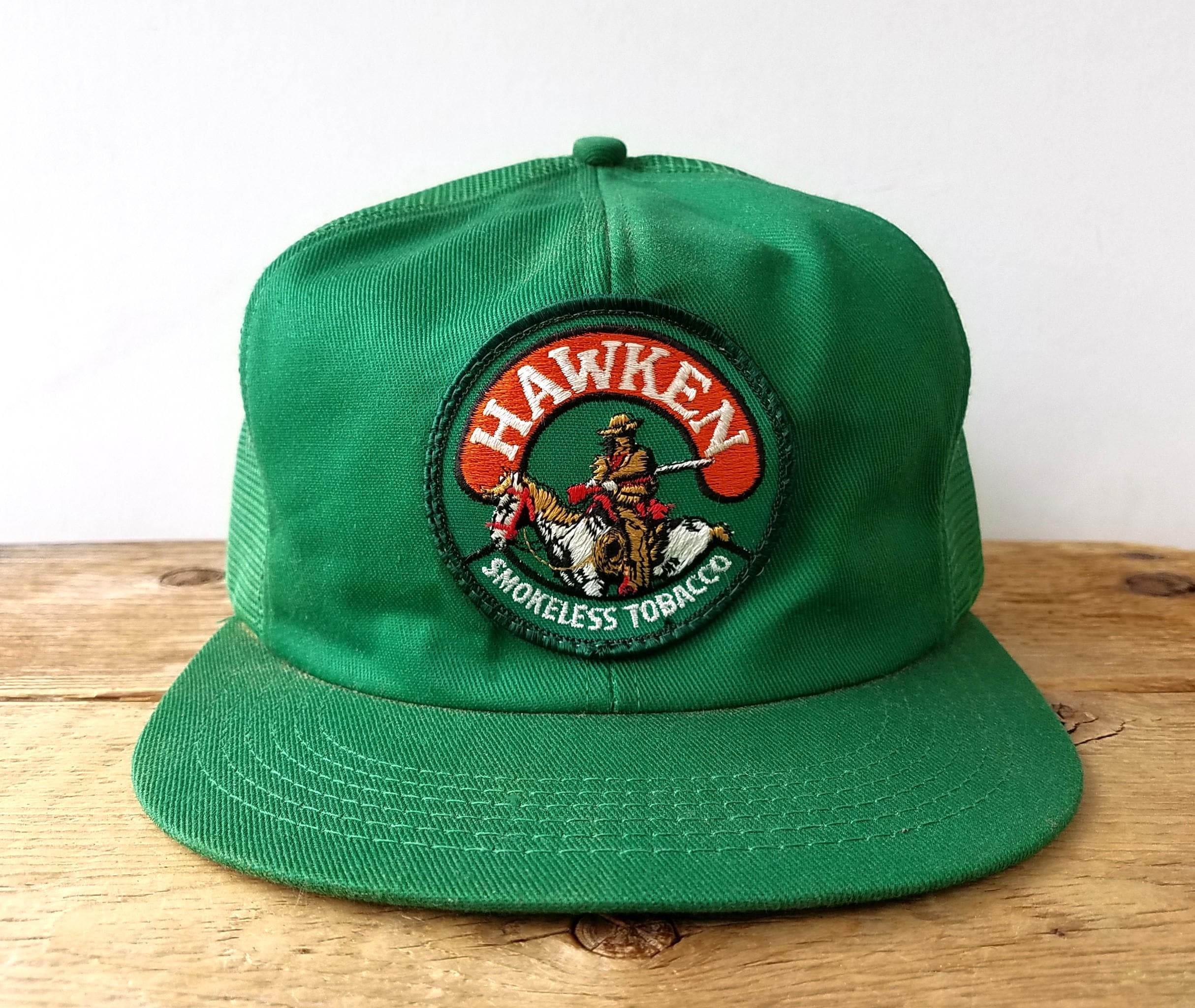 where to buy hawken tobacco Vintage 80s HAWKEN Smokeless Tobacco Chew Trucker Hat - K-products Made in  USA - Green Mesh Snapback Snuff Dip Brand Patch Baseball Cap