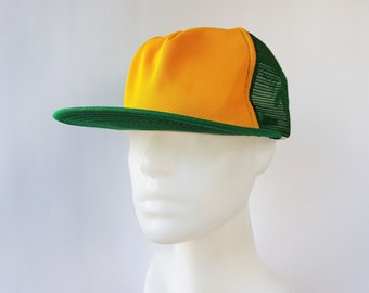 【ポイント10倍】 Mesh Green AJD 80s 70s Vintage Blank Made Hat Trucker Yellow 帽子