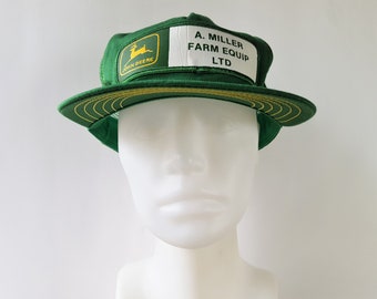 Vintage JOHN DEERE A. Miller Farm Equip Ltd Classic Green Mesh Trucker Hat Patch Snapback Farming Agriculture Ballcap Victory Caps Canada