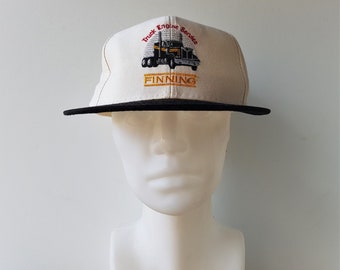 Vintage 90s FINNING Truck Engine Service Strapback Hat Cotton Duck Embroidered Baseball Cap Trucking Cat Caterpillar Parts 2 Tone Ballcap