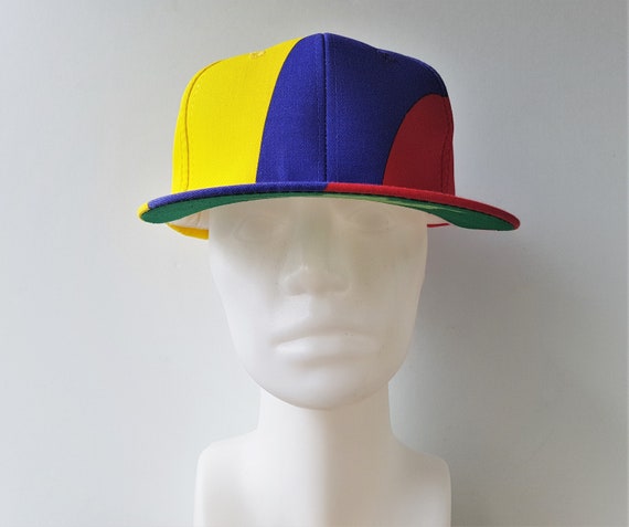 Vintage 90s COLOMBIA Flag Snapback Hat All Over Print Deadstock Colombian  Team Color Block Big Logo Olympics NOS Soccer Cap 