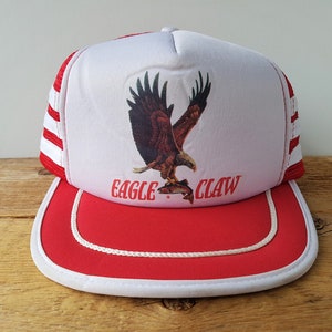 Vintage EAGLE CLAW Brand Fishing Hooks Trucker Hat 3 Stripe