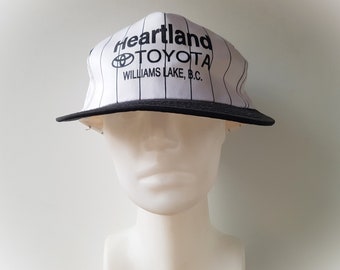 Vintage 90s Heartland TOYOTA Williams Lake Pinstripe Snapback Hat - Car Truck Dealership Promo Trucker Baseball Cap - AJM Headwear Ballcap