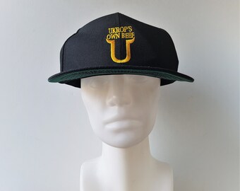 Vintage 90er Jahre UKROP'sOwn BEEF Snapback Hat - Made in USA - Bestickte Schwarze Landwirtschaft Lebensmittelgeschäft Baseballkappe Verstellbare Ballcap