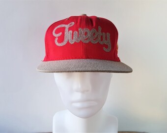 Vintage TWEETY BIRD Officiell 1991 Warner Bros. Snapback-keps Tillverkad i USA ACME Clothing Baseballkeps Deadstock NwT 2-färgad broderad bollkeps