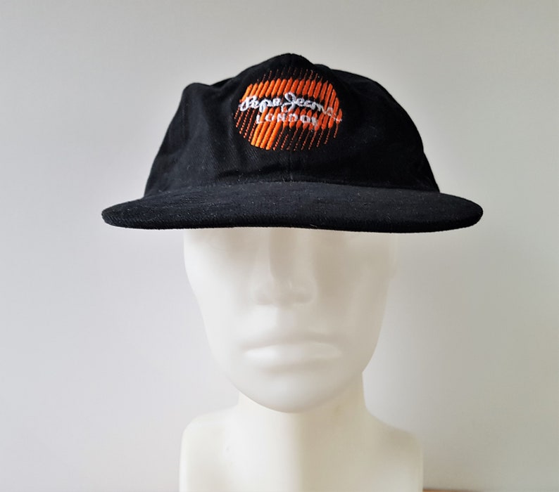 Vintage 90s PEPE JEANS LONDON Strapback Hat Low Profile Unstructured Cotton Baseball Dad Cap Fersten Embroidered Orange P Logo