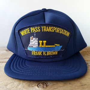 Gorra de camionero vintage de White Pass Transportation: gorra snapback de espuma azul marino de los años 80