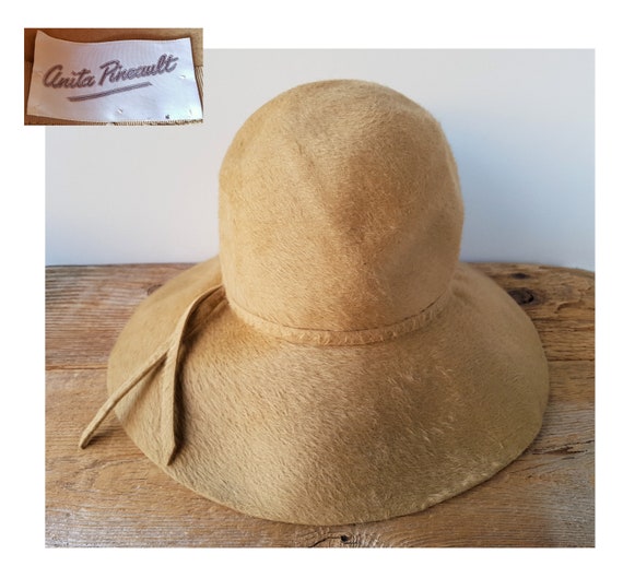 Vintage 70s ANITA PIREAULT Furry Camel Brown Hat … - image 6