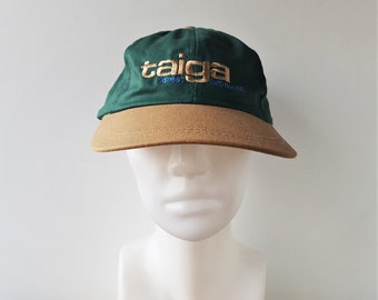 Vintage 90s TAIGA Forest Products Strapback Dad Hat Unstructured Baseball Cap AJM Headwear Minimal Cap Building Lumber Promo 2 Tone Ballcap