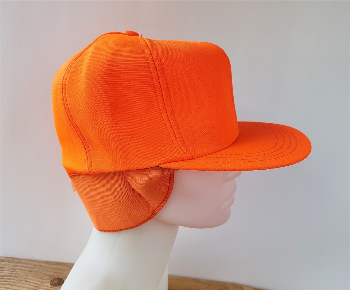 Vintage Blaze Orange Neon Hunting Ear Flap Trapper Hat Medium Etsy