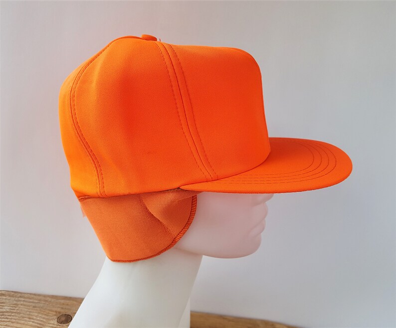 Vintage Blaze Orange Neon Hunting Ear Flap Trapper Hat Made In Etsy