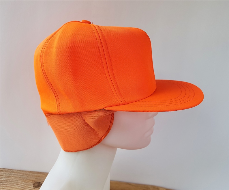 Vintage Blaze Orange Neon Hunting Ear Flap Trapper Hat Made in Etsy
