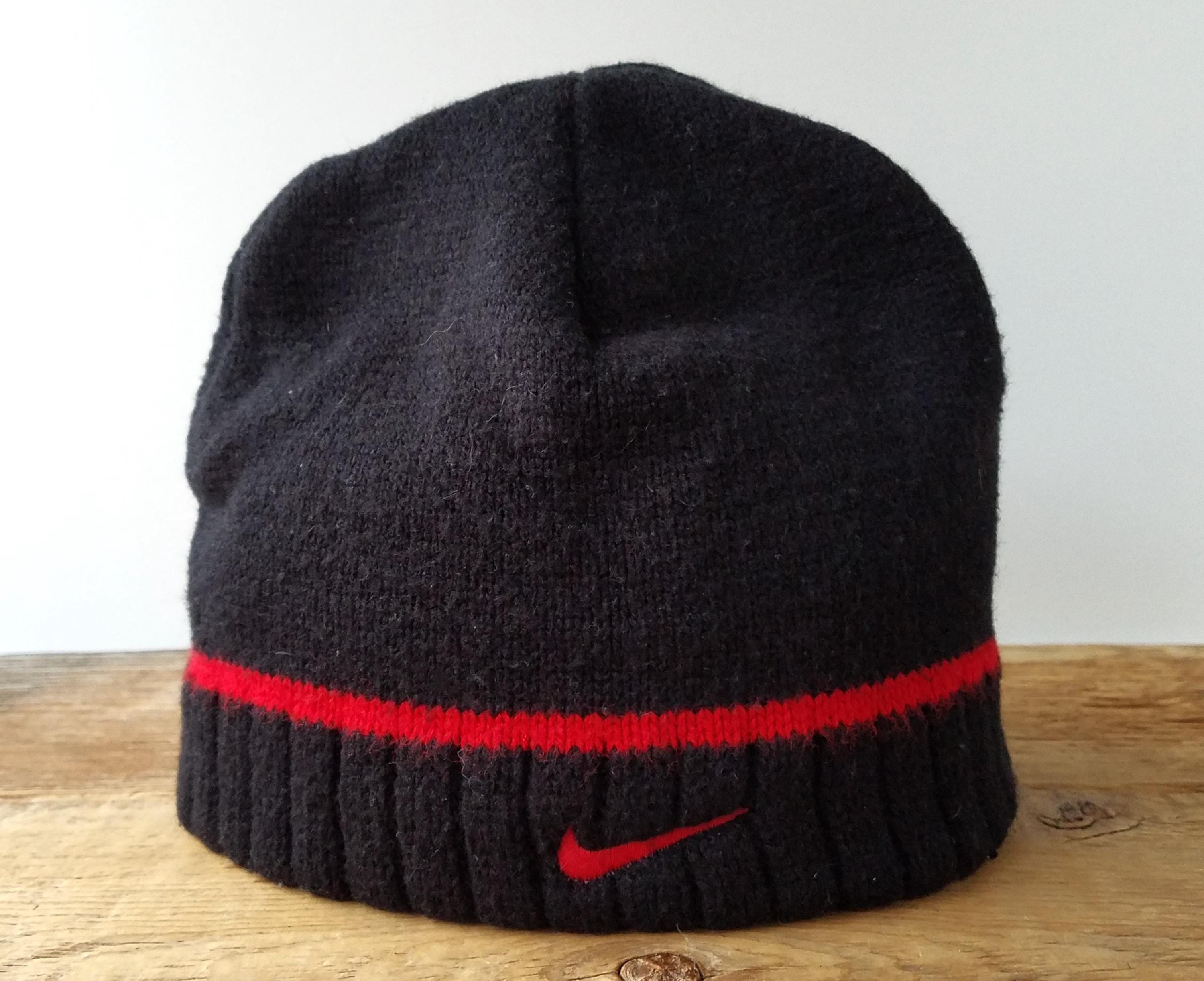black and red nike beanie