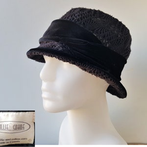 LILLIE & COHOE®™ Handmade Luxury Ladies Hat Black Crochet Lace Velvet Band Vintage Cloche Cap Size 1 Canadian Boutique Designer