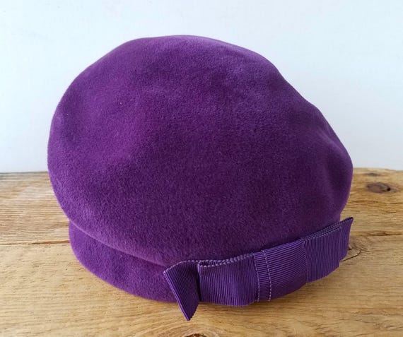 Vintage HUDSON'S BAY Company Purple Fur Felt Pillbox Hat Made in