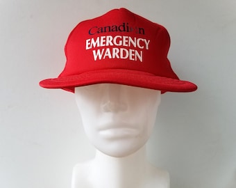 Vintage Canadian Airlines EMERGENCY WARDEN Promo Trucker Hat - Defunct Airline Original Baseball Cap - Red Mesh Snapback Wilson Ballcap