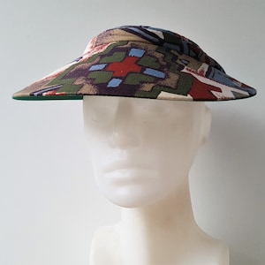 Vintage WHISTLER Ski Resort Golf Sun Visor Tennis Hat - Made in USA by Triangle Headwear - Wide Brim Abstract Design - Hook & Loop Cap