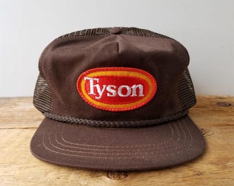 Vintage TYSON FOODS Strapback Hut mit braunem Seil gefüttert - Made in USA Golf Style Trucker Baseballkappe -Lebensmittelgeschäft Fleisch Landwirtschaft Bauernhof Hut