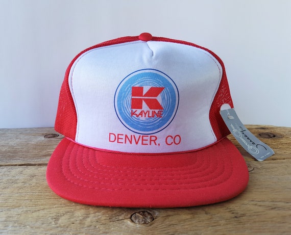 Vintage KAYLINE Denver, CO Red Mesh Trucker Snapback Hat Jeep Soft Top Suppliers Promo Baseball Cap Cotton Cool Young An Deadstock Ballcap