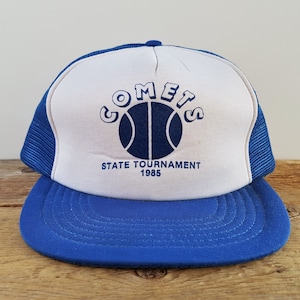 Vintage 80s Mayville COMETS Basketball Trucker Hat - 1985 State Tournament Snapback Baseball Cap by Winner Renaissance International