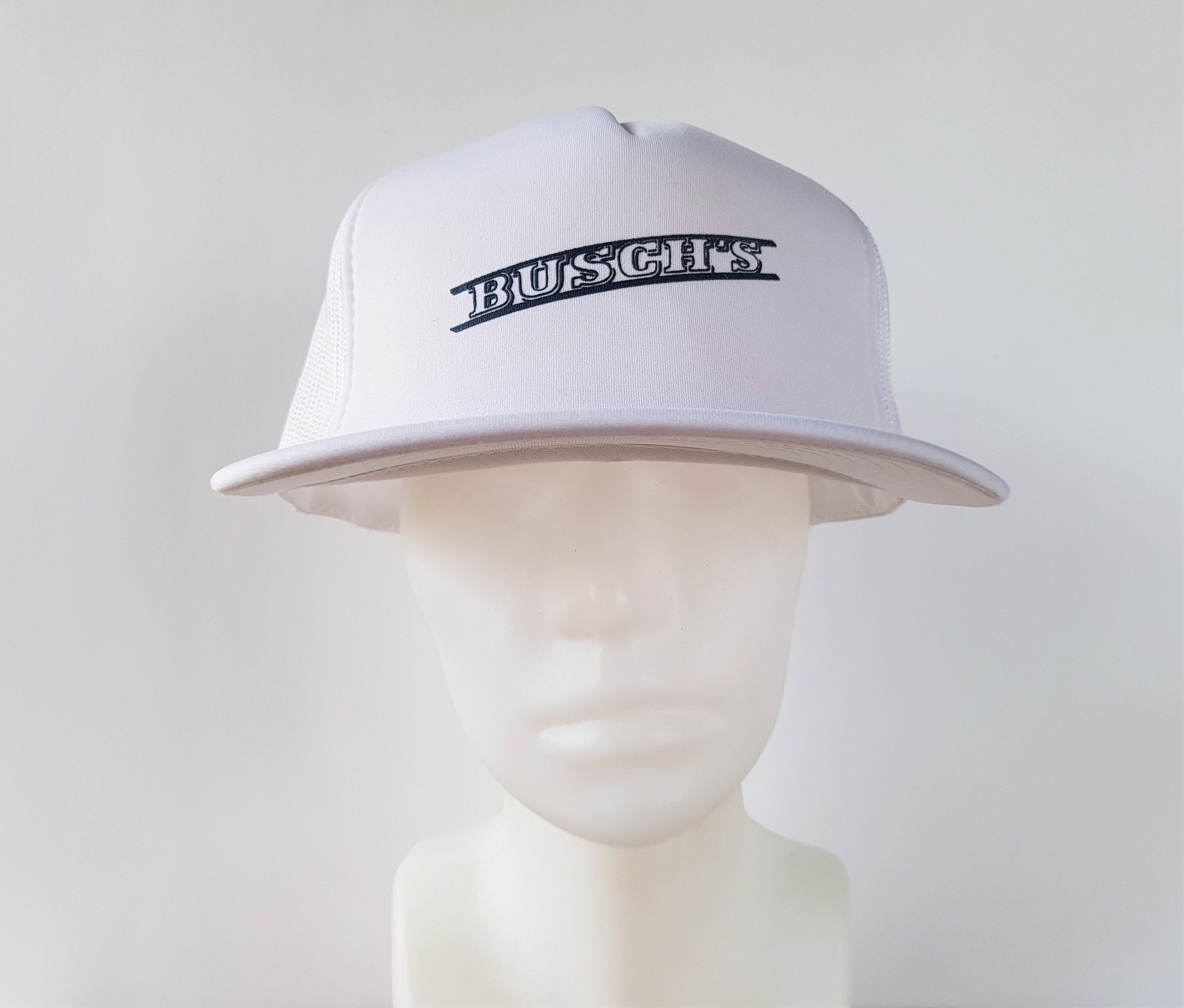Vintage 80s BUSCH'S Beer All White Mesh 