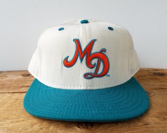 Vintage 90s MIAMI DOLPHINS New Era 5950 Team NfL Hat - Made in USA Size 7 5/8 - Deadstock Pro Model M D Script Logo Fitted Baseball Cap NoS