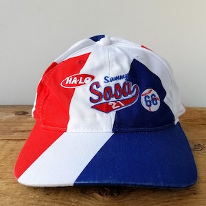 Vintage 90s SAMMY SOSA Home Run # 66 Snapback Hat Rare Dominican Republic Flag Big Logo Baseball Cap - Halo Ballcap Made in Hong Kong