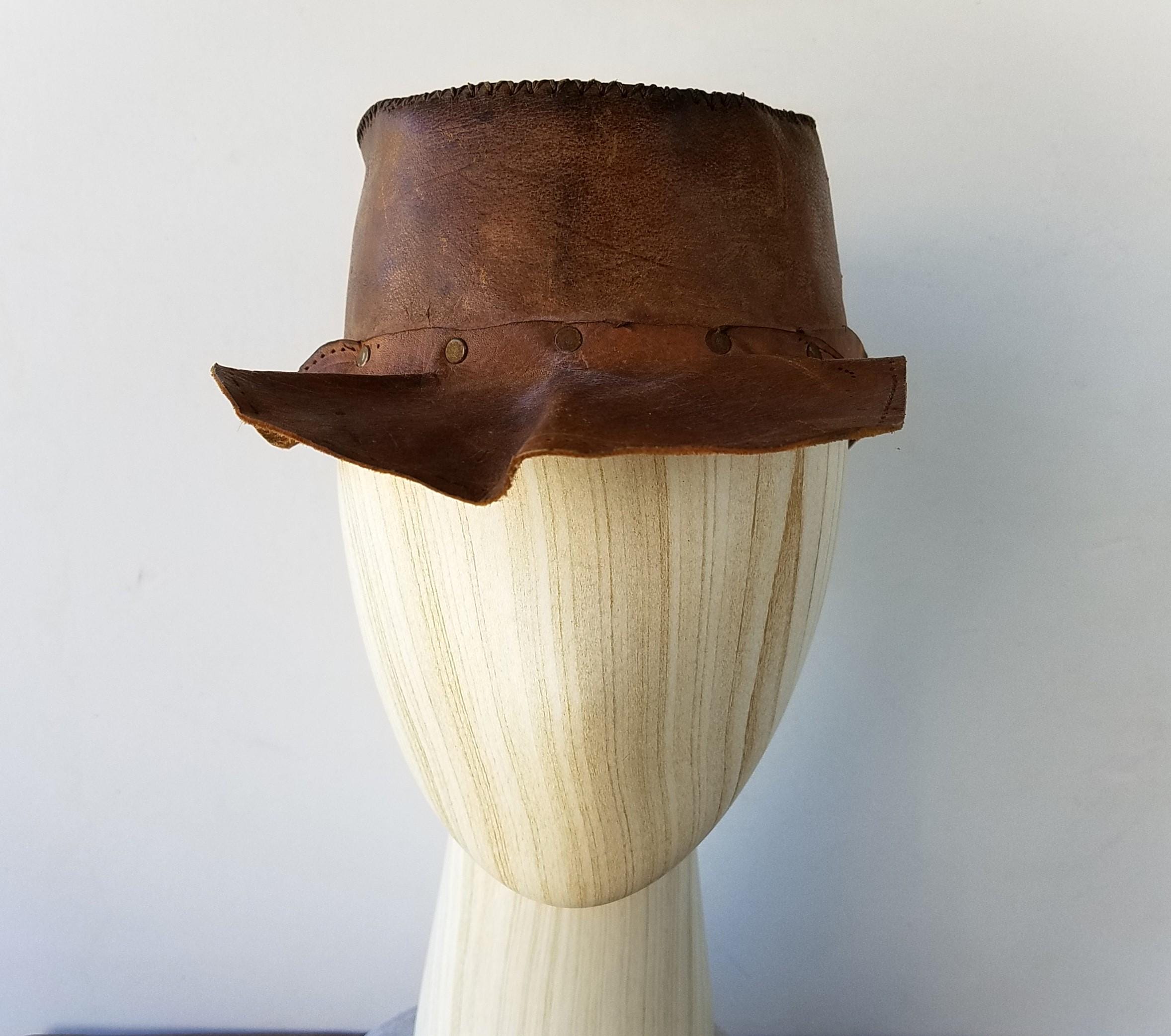 Handmade Vintage Leather Hat – Rustic Frontier Era Indigenous Inspired ...