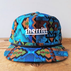 Vintage 90s SHERRITT Mining Strapback Hat Navajo Design Western Aztec Rope Baseball Cap - Made in USA - Jan-Bar Retro Golf Trucker Ballcap