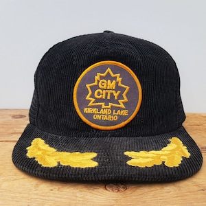Vintage 80s Corduroy Trucker Hat: GM City Kirkland Lake Promo Snapback