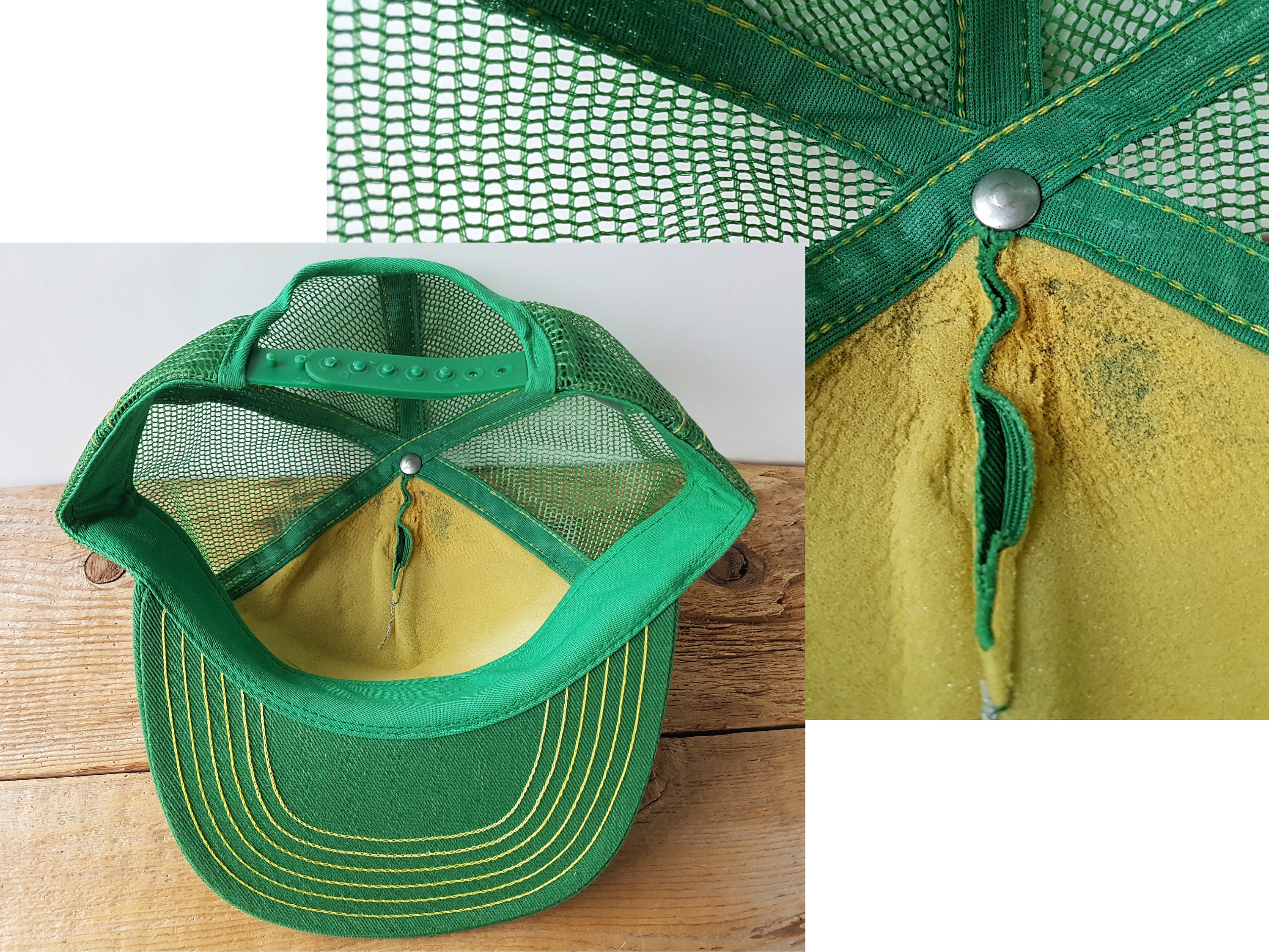 Vintage Farming Trucker John Deere Cap 1980s Mesh Snap-Back Patina Hipster Green John Deere. K-Products Authentic Vintage Full-Mesh Trucker  main image 2