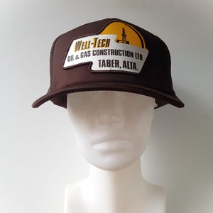 Vintage 80er Jahre WELL-TECH Oil & Gas Konstruktion Trucker Hat - Taber Alberta Braun Mesh Snapback Baseball Cap - Designer Award Kopfbedeckung