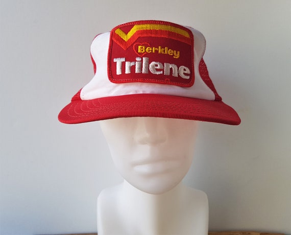 Vintage 80s BERKLEY TRILENE Trucker Hat Fishing Line Rod Promo Red