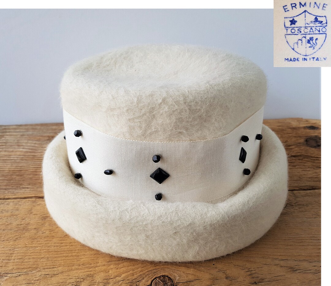 人気No.1 Vintage 1960s Italian TOSCANO Ermine Fur Felt Hat Cream 帽子