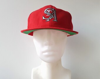Vintage 90s ST. ALBERT Minor Hockey Association Red Wool Snapback Hat - Sports Team Baseball Cap -Athletic Headwear Ballcap